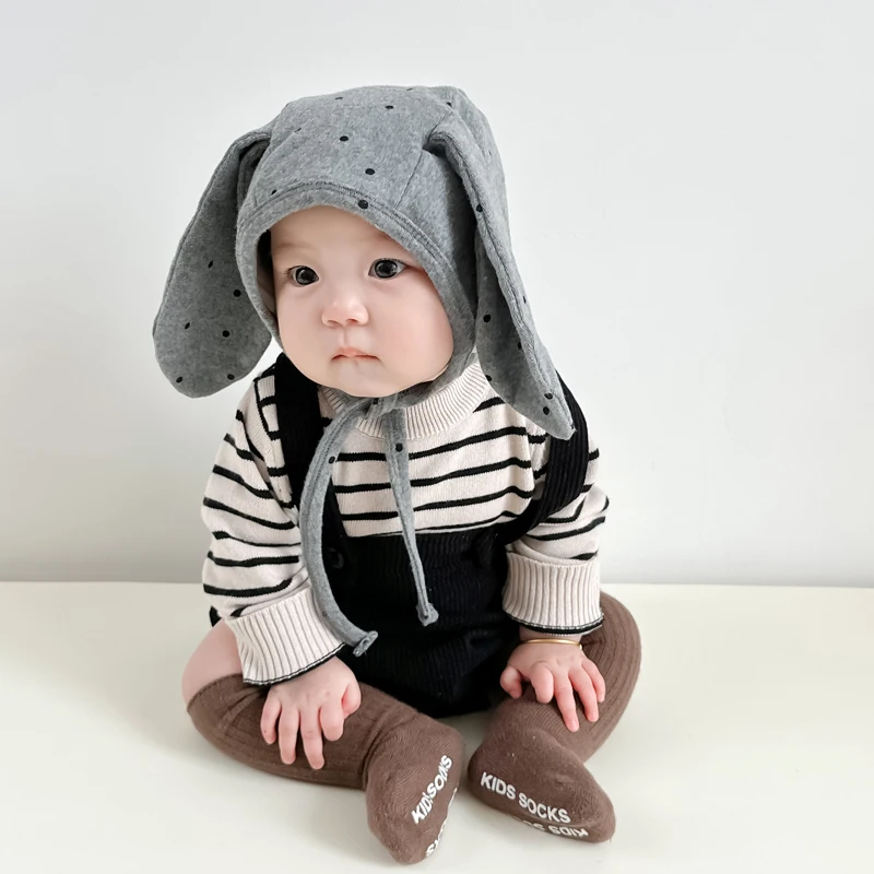 Winter Autumn Lovely Long Rabbit Ear Newborn Baby Caps Dot Pattern Warm Kids Boys Girls Children Ear Protection Hats