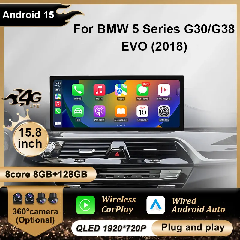 Wireless CarPlay Android15 Car Multimedia Radio for BMW 5 Series G30/G38 2018 years EVO System GPS Navigation DSP Stereo BT WiFi