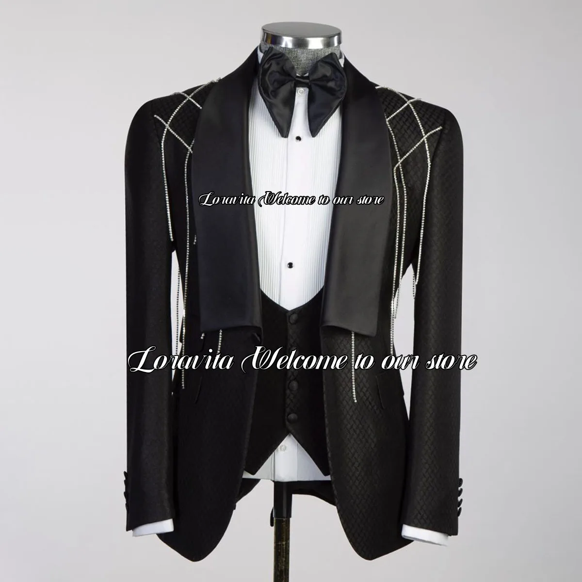 

Formal Banquet Male Prom Blazers Wedding Tuxedo Luxury Sparkle Diamond Men's Suits Tailore Made Groom 3 Pieces Set Costume Homme