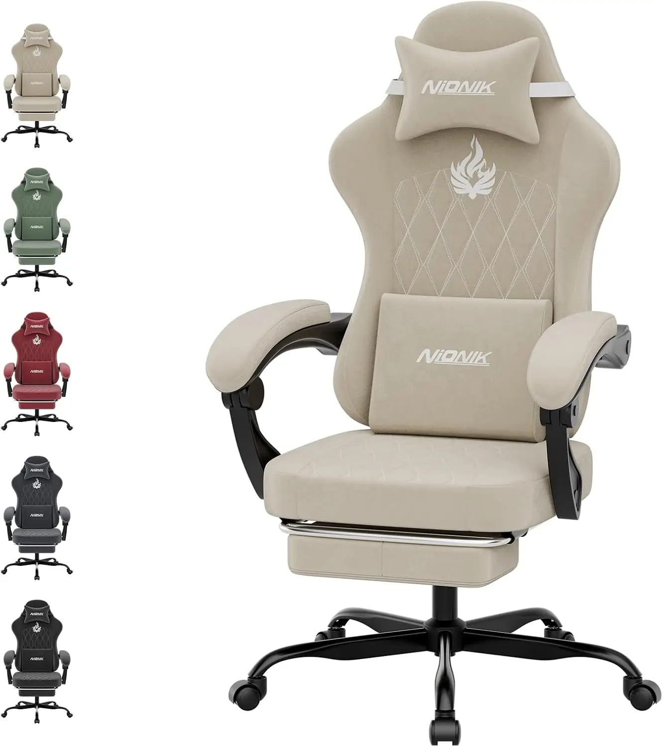 

Ergonomic Gaming Chair with Lumbar Massage, Adjustable Recline, Beige