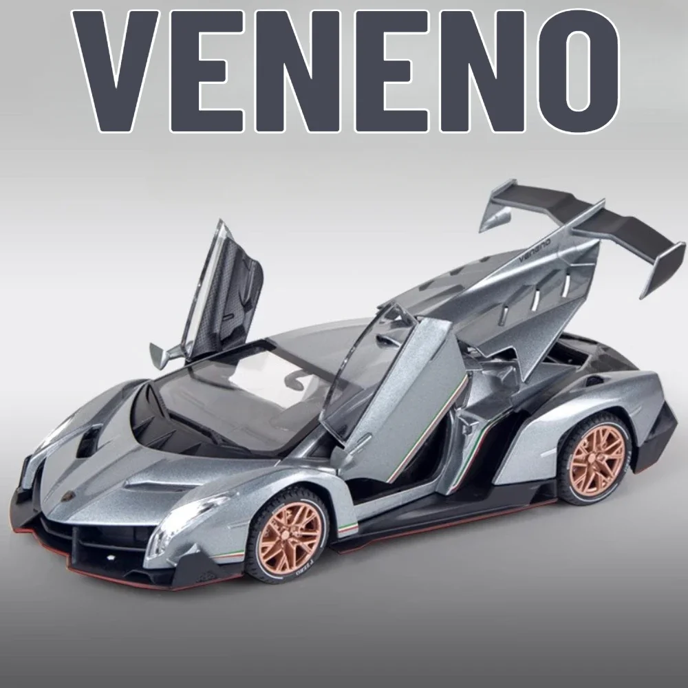 1:22 Scale Lambor Veneno Sports Car Toy Model Alloy Diecast Sound Light Rubber Tire Doors Opened Supercar Models for Kids Gifts