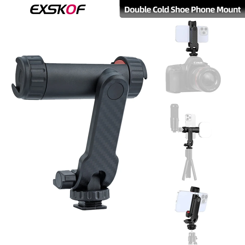 Camera Hot Shoe Phone Mount Holder 360° Rotatable Phone Tripod Mount with Cold Shoe Mounts for iPhone 16 Samsung Smartphone Vlog