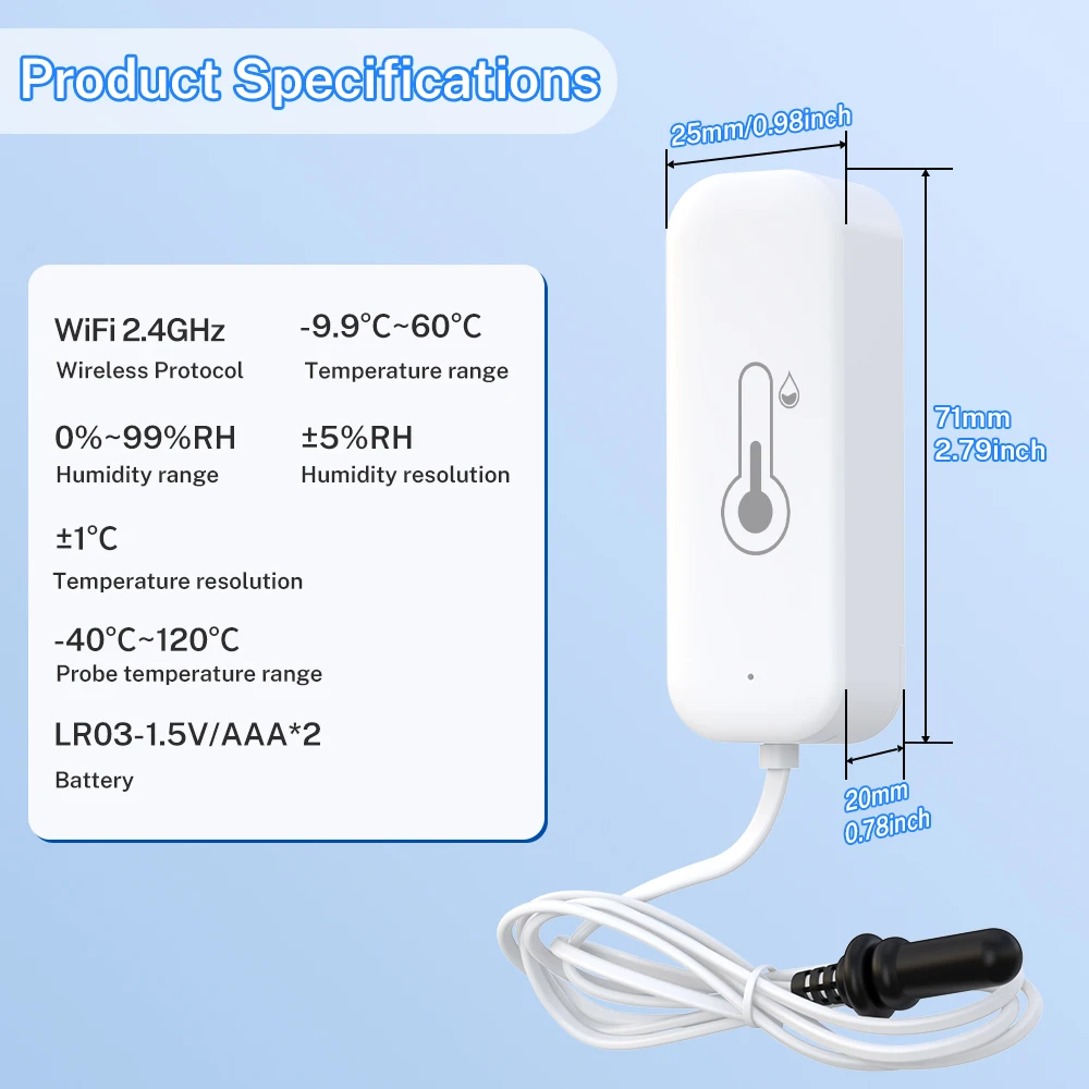 Tuya Zigbee WiFi Temperatur- und Feuchtigkeitssensor mit externer Sonde, Smart Home kompatibel mit Smart Life, Google Home, Alexa – Detail 9