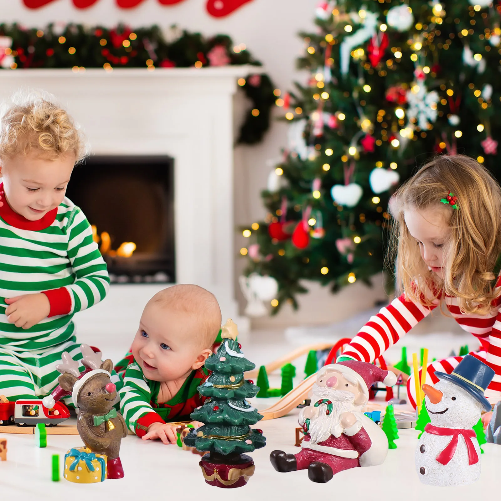 

4Pcs Resin Decor Hand-Painted Mini Ornaments with Festive Elements for Garden Landscaping Desktop Home Holiday Christmas