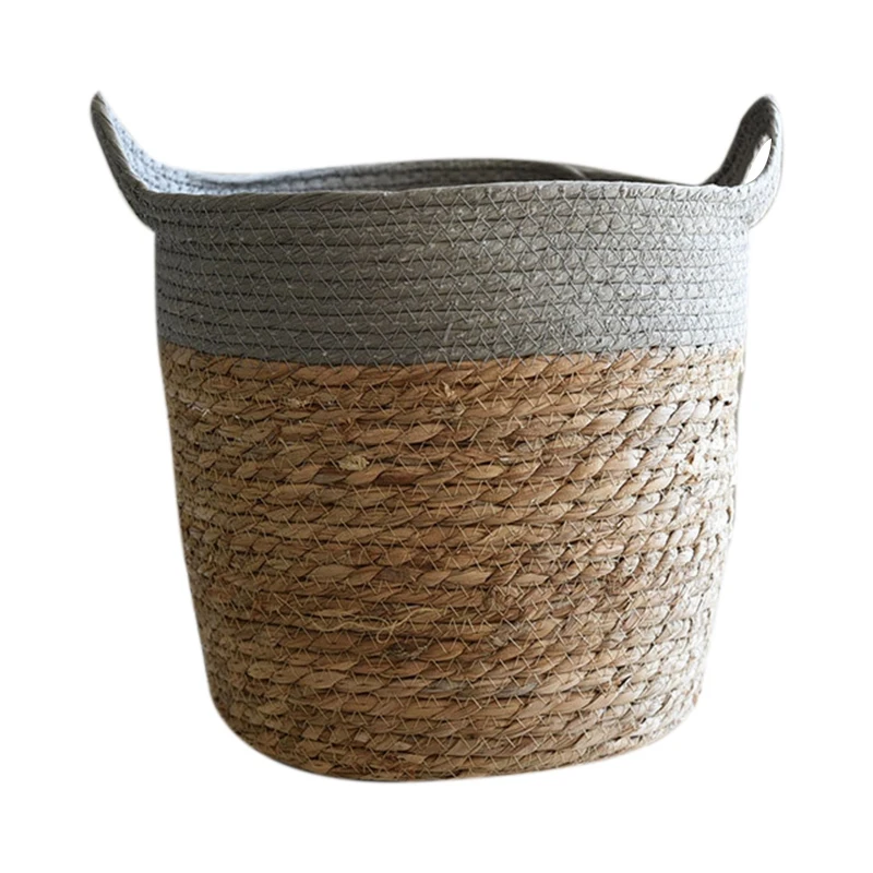 

Nordic Straw Storage Basket Rattan Floor Flower Pot Crafts Decor Modern Room Bedroom Shop Plant Basket-Grey