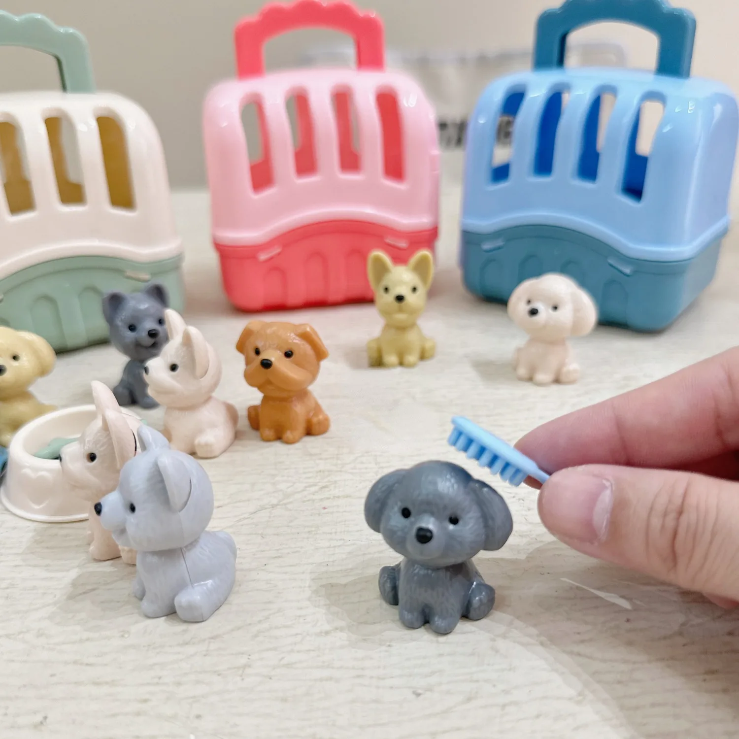 Pet Care Play Set Dog Grooming Toys with Puppy Carrier Feeding Dog Educational Toys for Toddler Kids Mini Doll Accessories