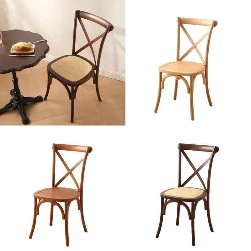 Retro Solid Wood Dining Chairs Sturdy Stackable for Apartment Wedding Commercial Use