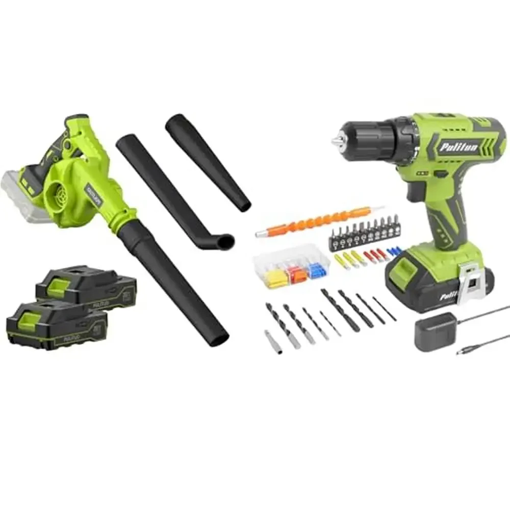 Cordless Drill Set 20V Electric Power Torque Adjustments Accessory Kit Flexible Extension Shaft Leaf Blower 120MPH Turbo Engine