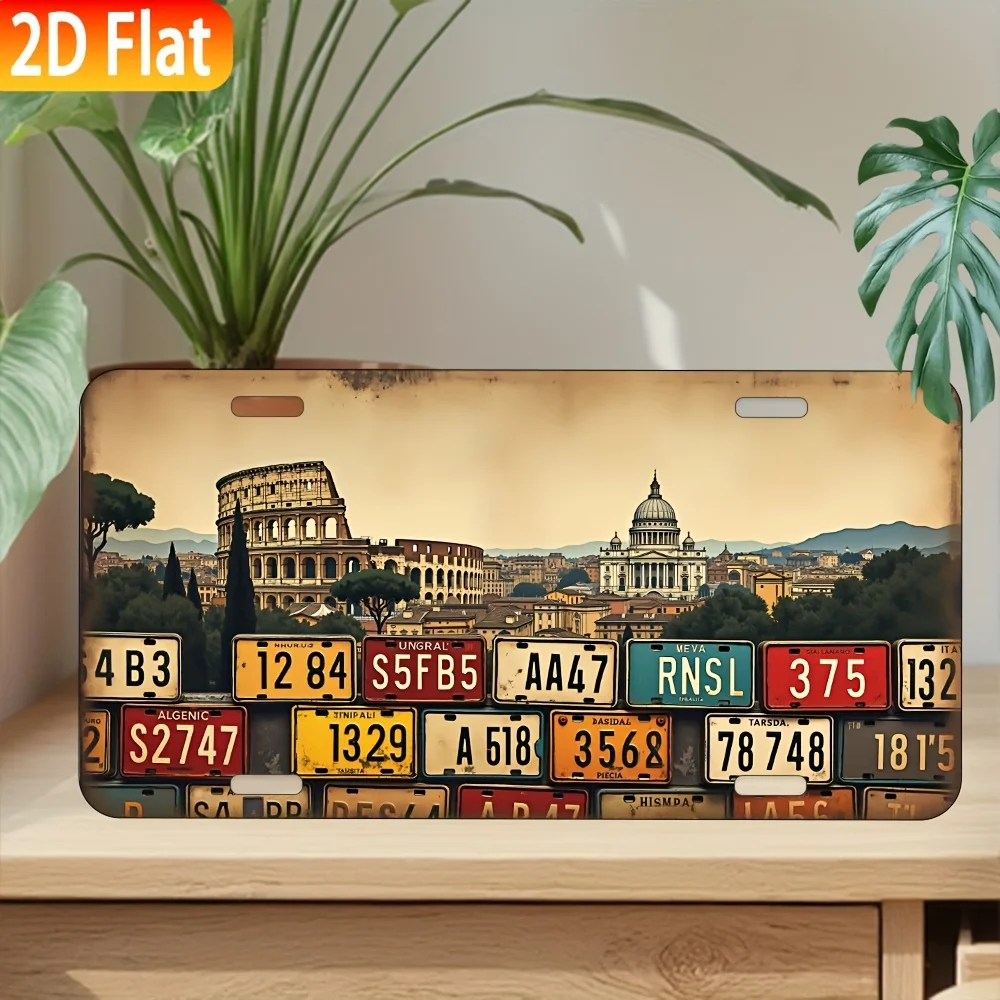 Vintage Aluminium-Nummernschild als Wanddekoration – rustikale, Rom-inspirierte Kunst mit farbigem Italien-Kartendesign, perfekt für Zuhause, Bar, Ga