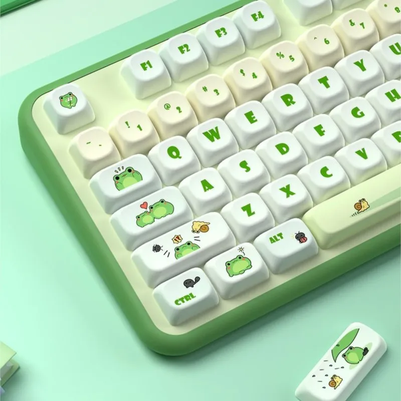 146 Key Frog Green Keycaps Set MOT Profile PBT Thermal Sublimation Customized Cute Key Caps Mechanical Keyboard Keycap Aesthetic
