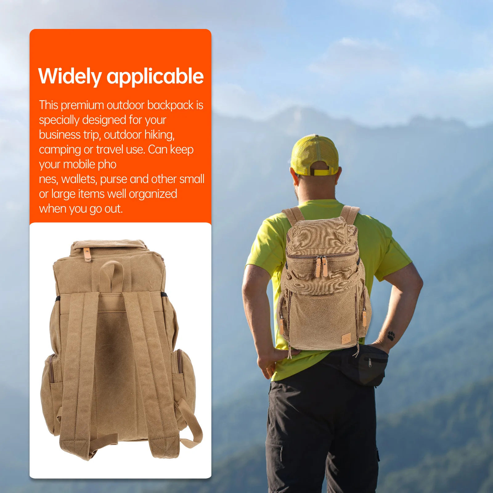 

Large Capacity Outdoor Canvas Backpack Durable Men Travel Rucksack Hiking Camping Bag Lightweight Multifunctional Storage