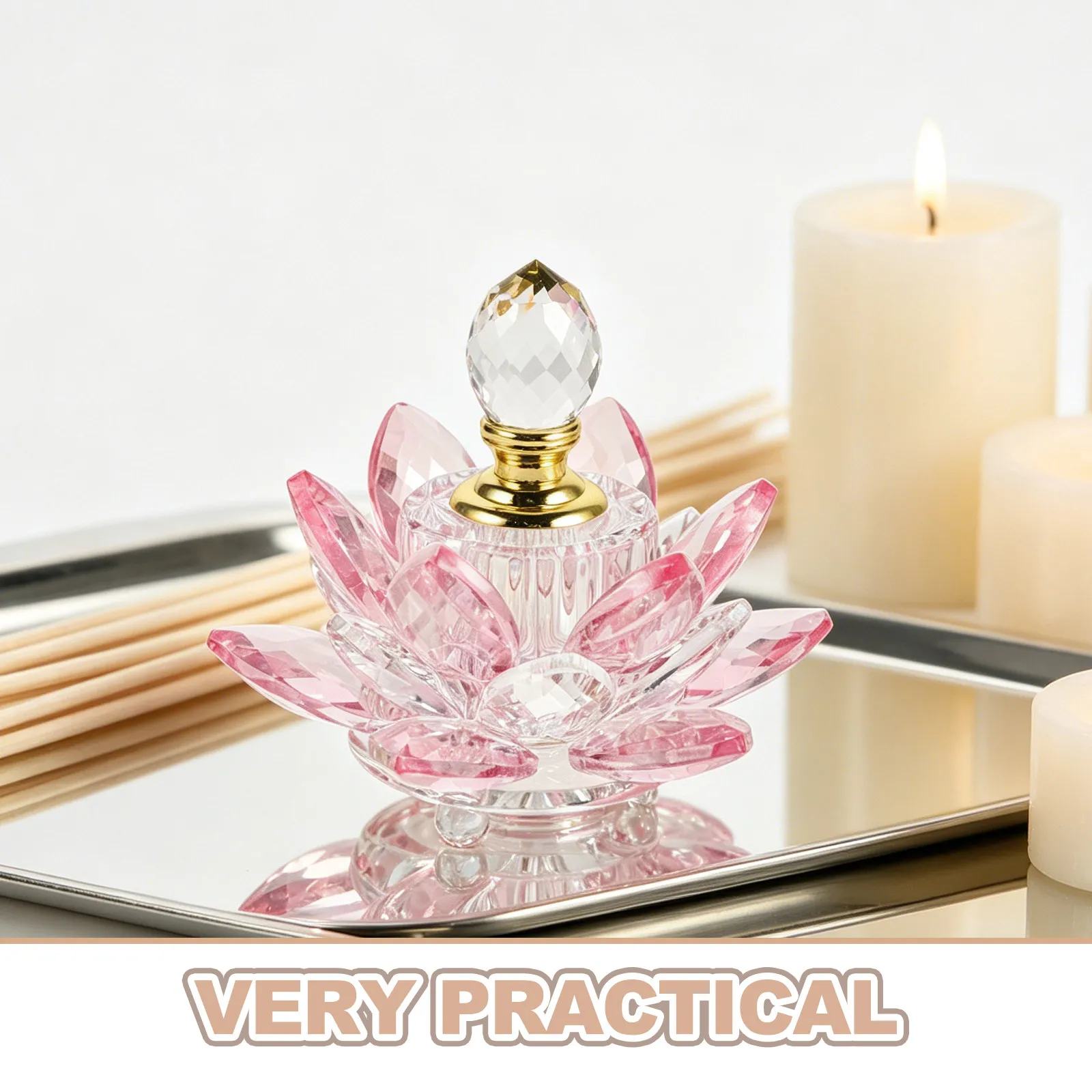 Refillable Crystal Lotus Flower Perfume Bottle Elegant Empty Glass Fragrance Bottle for Bedroom Vanity Aromatherapy Dropper - view 2
