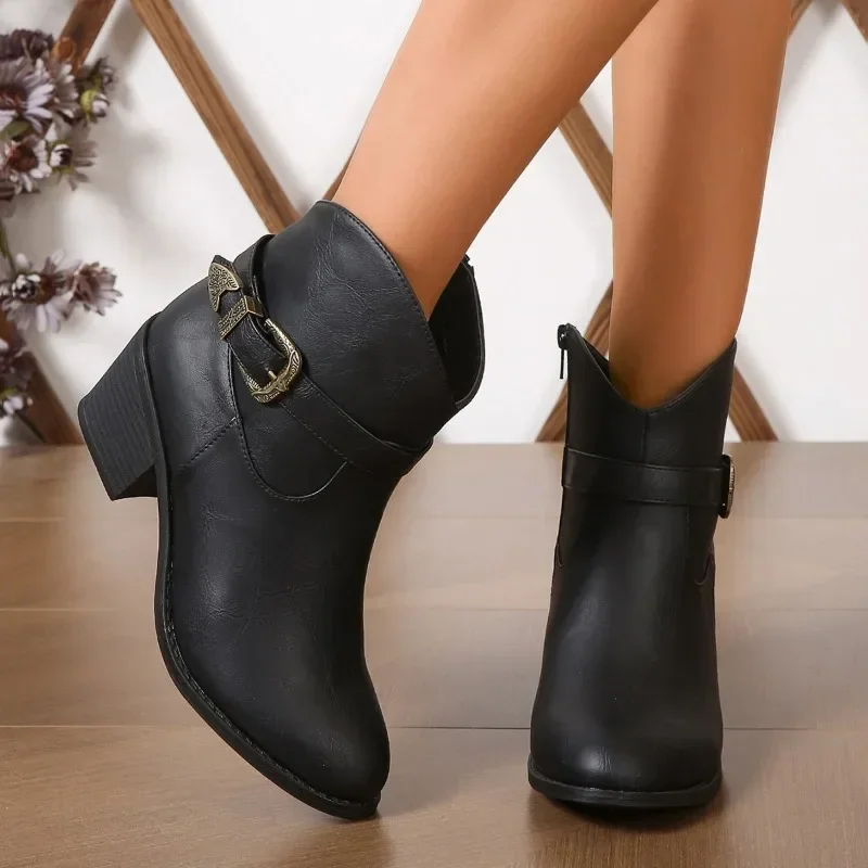 2023 Hot Sale Fashion Autumn Women Solid Color Ankle Boots Large Size Woman‘s Casual Shoes Casual Female Boot Botas Mujer