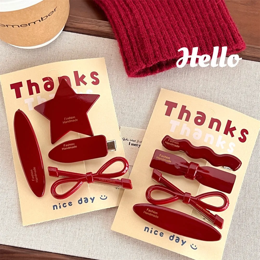 New Bowknot Hairpin Red Star Headwear Hair Styling Tool Gift