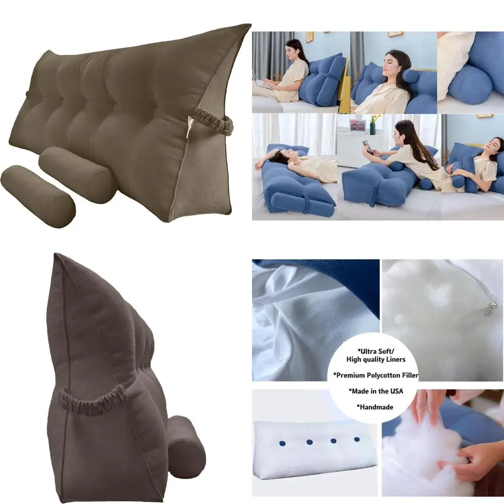 

Large Triangular Bolster Cushion with Detachable Roll Pillows for Bed Reading and Headboard Backrest Support