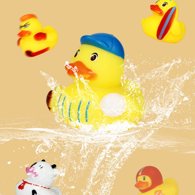 Creative Sports Duck Modelling Yellow Duck Toys Funny Pinch Sound Baby Water Play Floating Bath Toys Children's Birthday Gift