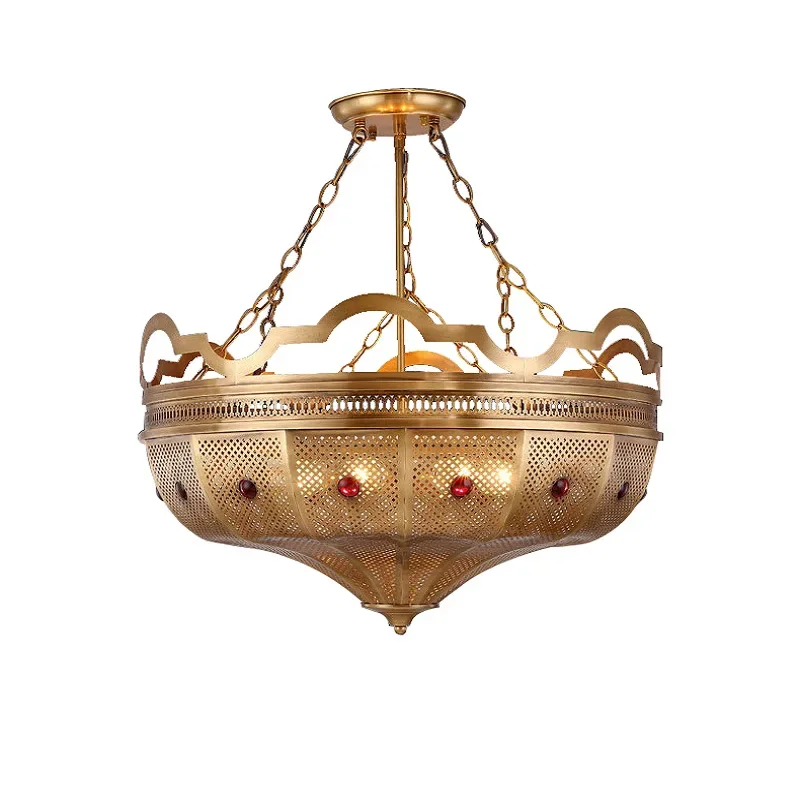 

LED hollow carved chandelier American living room bedroom restaurant hotel all copper