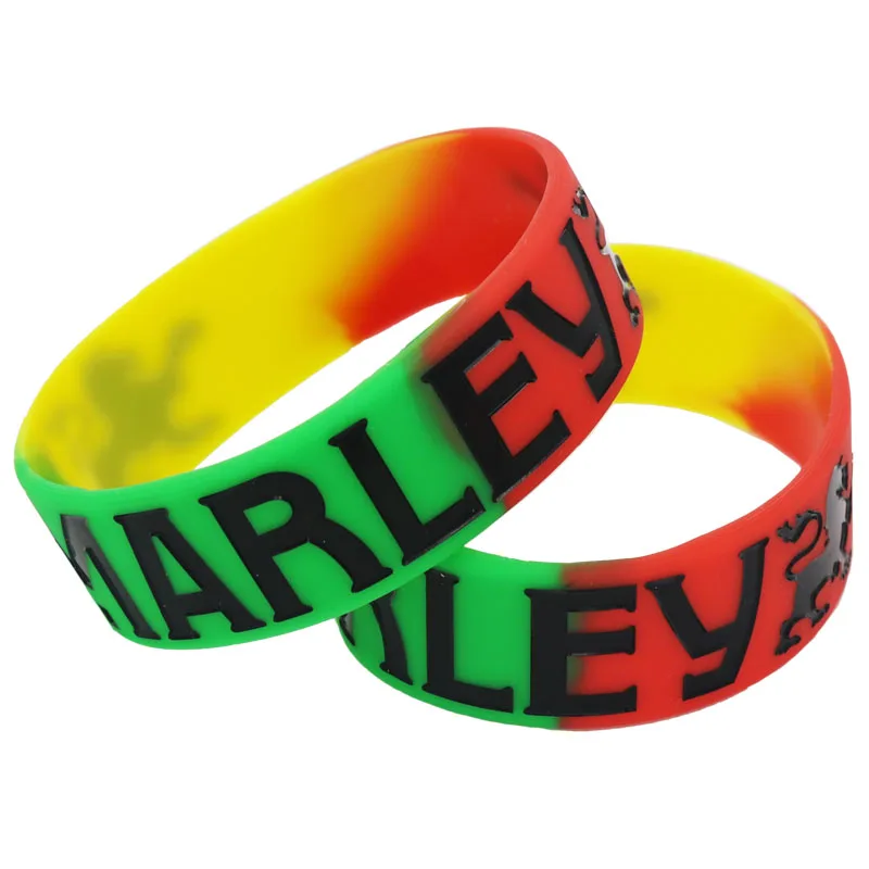 1PC Singer BOB Marley Silicone Wristband Reggae Music Fans Colorful Star Rasta Jamaica Reggae Wide Bracelets& Bangles Gift SH098