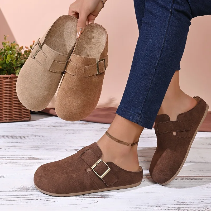 

Thick Heel Soft Wood Bottom Half Women's Slippers Head Covering Women 2026 New Elegant Fashionable Clogs Slides Women Slippers