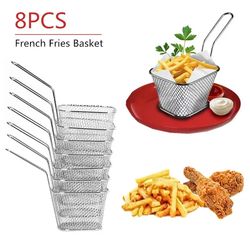 1/2/8Pcs Edelstahl Französisch Frites Korb Mesh Küche Braten Werkzeuge Sieb Mini Chips Friteuse Kochen braten Korb Sieb