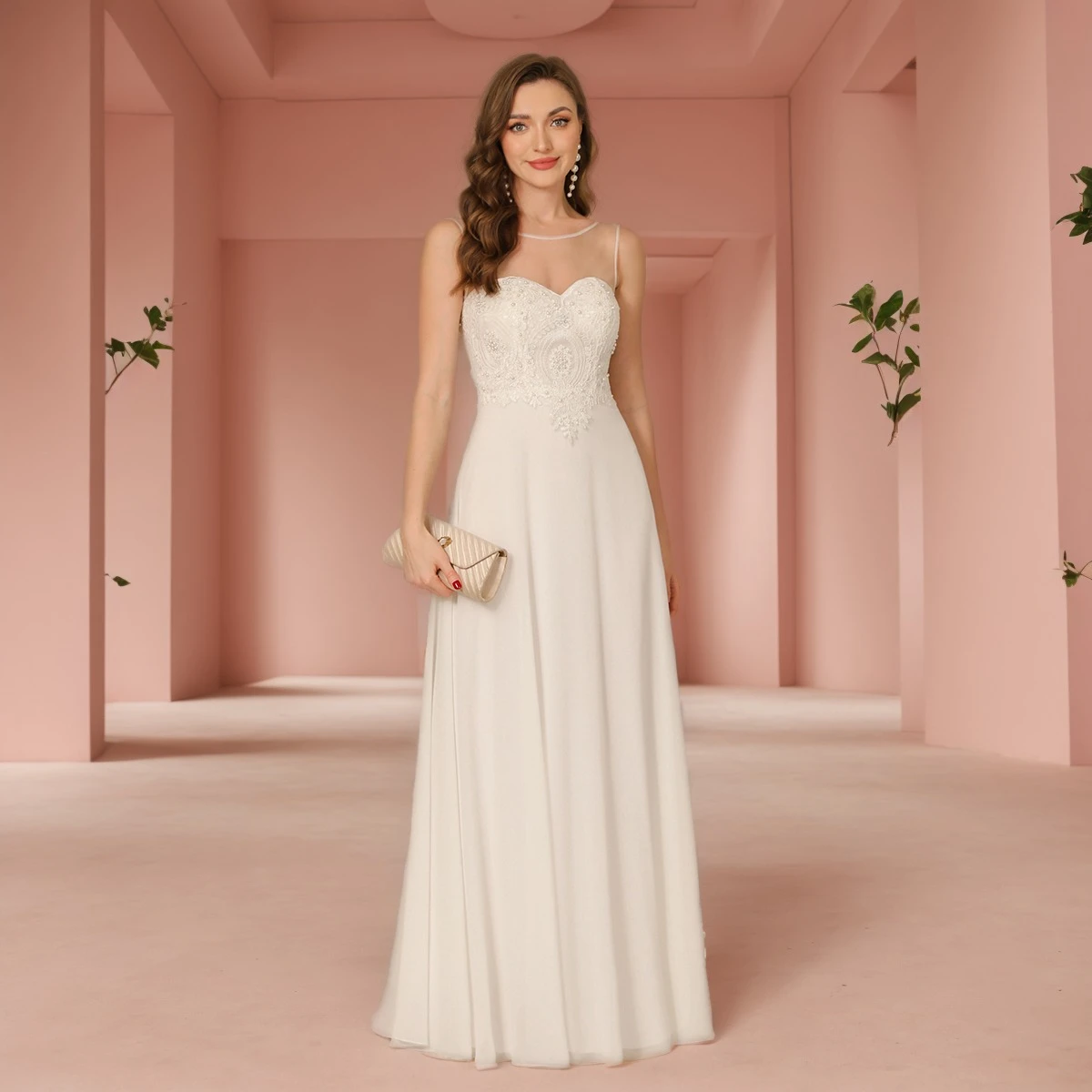 

BABYONLINE сексуальное тонкое иллюзионное платье для выпускного вечера с v-образным вырезом без рукавов и круглым вырезом, длинное вечернее платье трапециевидной формы с аппликациями из бисера