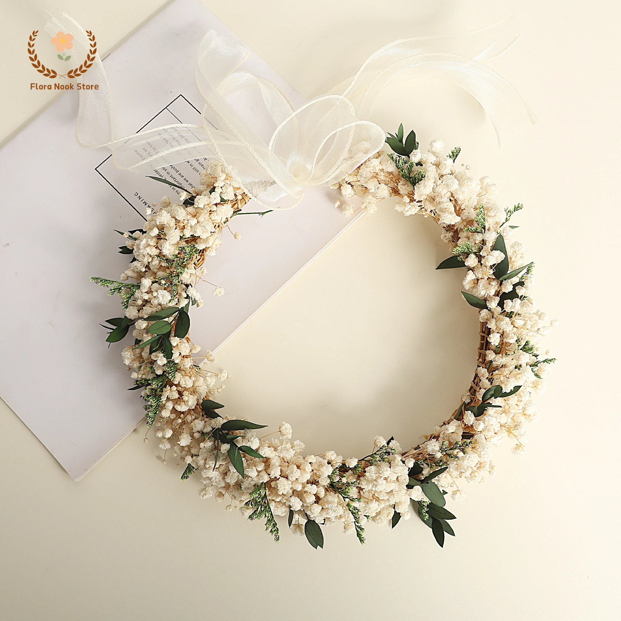 Handmade Baby Breath Crown Dried Flowers Eucalyptus Leaves Wreath Gypsophila Bride Headband Girl Wedding Hair Shavuot Decoration