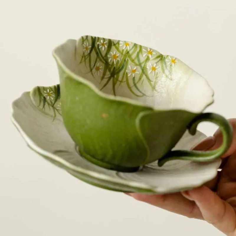 Chinese Style Spring Daisy Pattern Ceramic Tea Cup Ladies' Drinking Cup With Plate Pure Hand-painted Coffee Cup Plate Set ZJ234 6