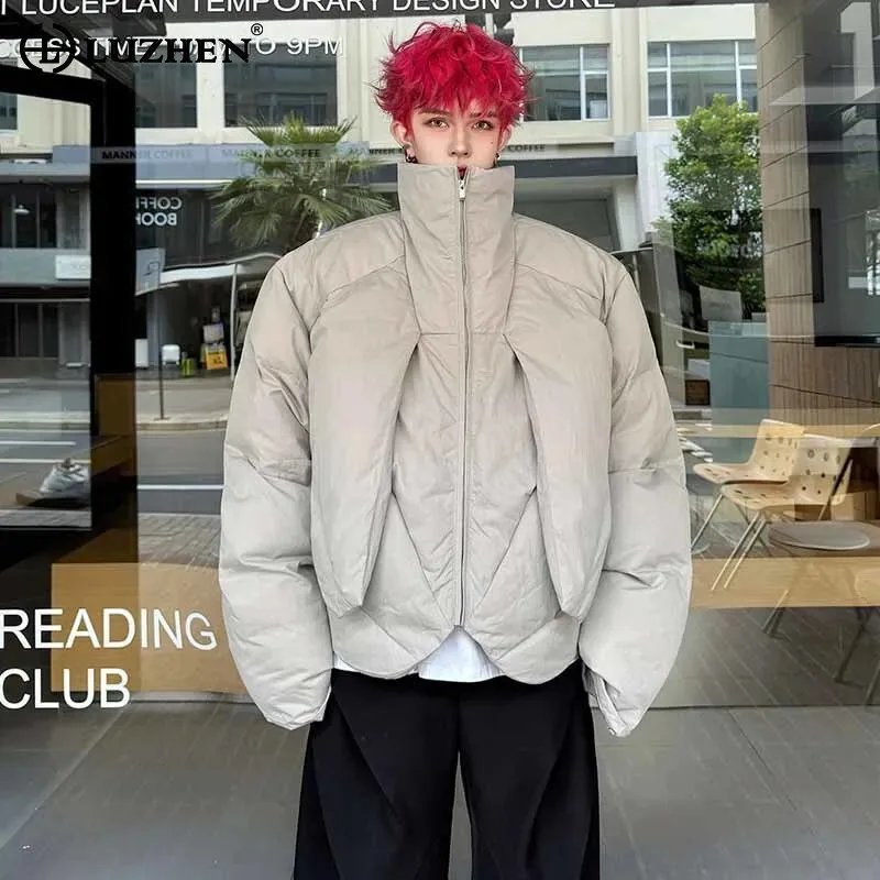 

LUZHEN 2025 зимнее однотонное пальто с воротником-стойкой, искусственный дизайн из двух предметов, утепленное теплое стеганое пальто, мужская модная уличная одежда JY5043