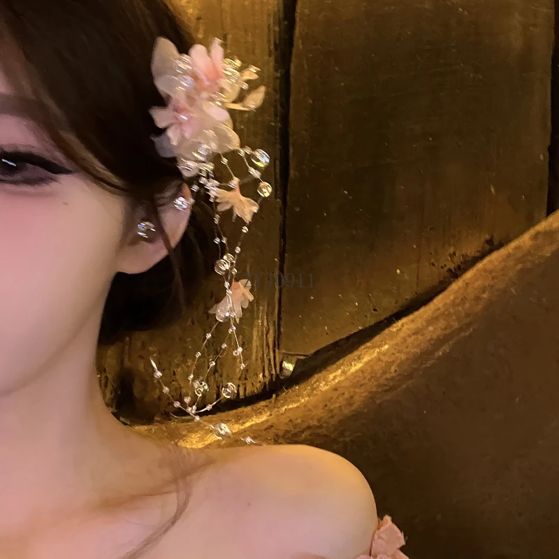 Mori super fada doce flor foto grampo de cabelo antigo hanfu franjas acessórios de cabelo mulher