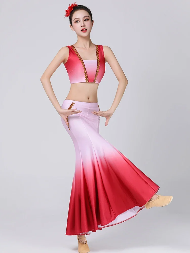 Dai Dance Costume National Fishtail Wrap Hip Minority Dance Dress Costumes Women Traditional Chinese Peacock Festival Outfit
