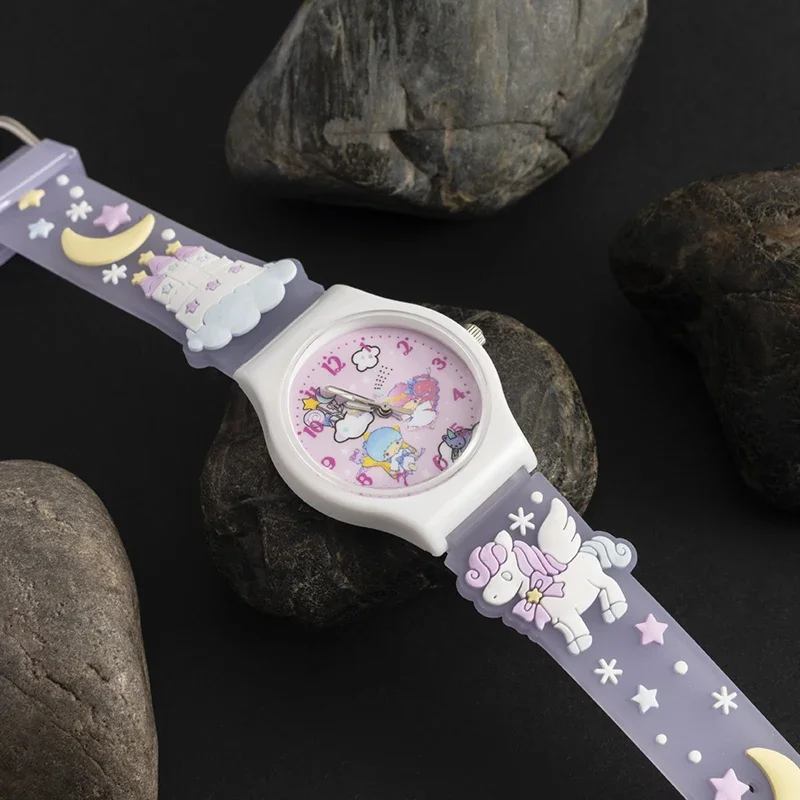 Sanrio padrão 3d relógio infantil cinnamoro olá kitty relógio de quartzo à prova d'água kuromi desenho animado pulseira de gel de sílica infantil