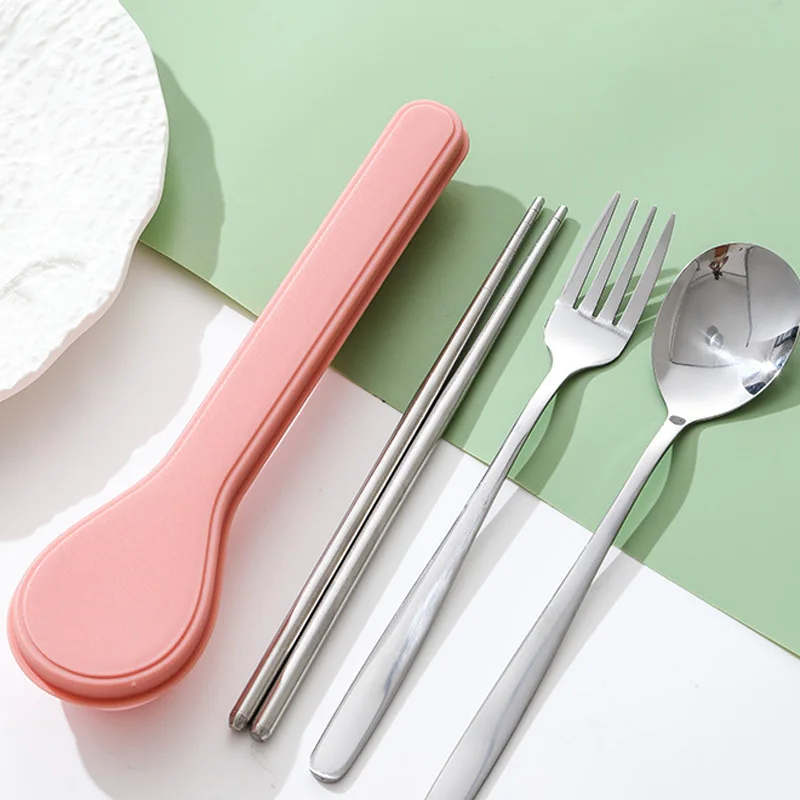 3pcs/Set Cost-effective Scandinavian Stainless Steel Portable Cutlery Set For Outdoor Travelling