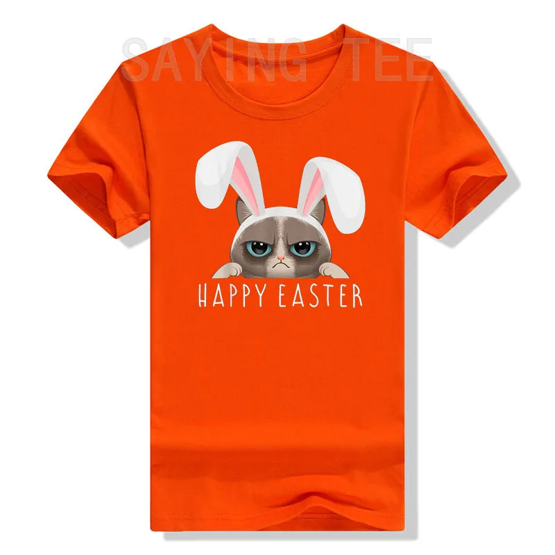 Happy Easter Bunny Funny Pajama Dress Cat Party Rabbit Ears T-Shirt Cute Kitty Lover Graphic Tee Y2k Top Family Novelty Gifts