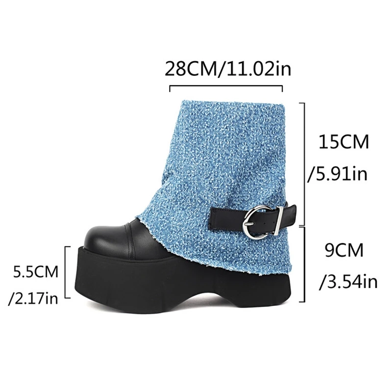 ORCHA LISA أحذية النساء جديد النساء حذاء من الجلد 9 سنتيمتر إسفين كعب 5.5 سنتيمتر عالية منصة جولة تو أسود أبيض حجم كبير 41 43 الأحذية نمط