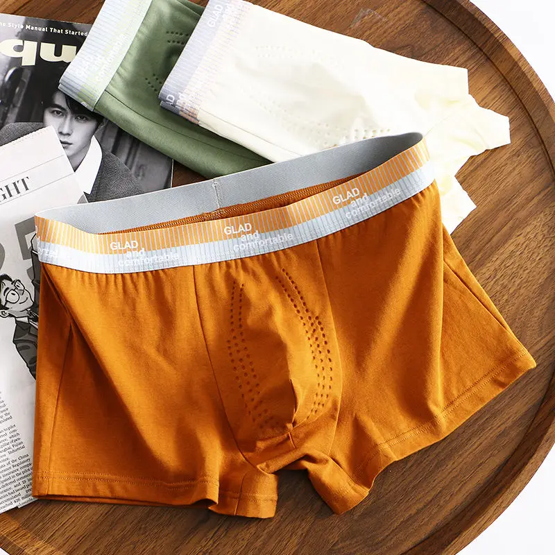 Men's Underwear Men's Cotton Trend Solid Color Boxers Youth Antibacterial Functional Pants Comfortable Breathable Boys  Shorts