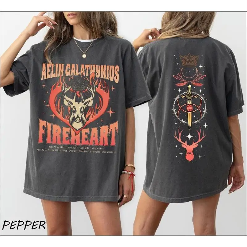 

Aelin Galathynius FirehearT T Shirt Throne Of Glass Fan 2 Sided Kingsflame The Thirteen SweaT Merch