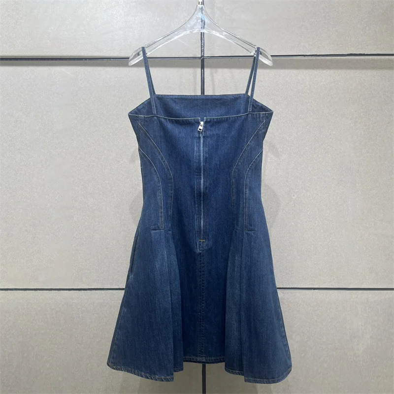 Mini robe à bretelles délavées rétro, tenue courte, sexy, dos nu, sans manches, en pur coton, denim, nouvelle collection été 2024