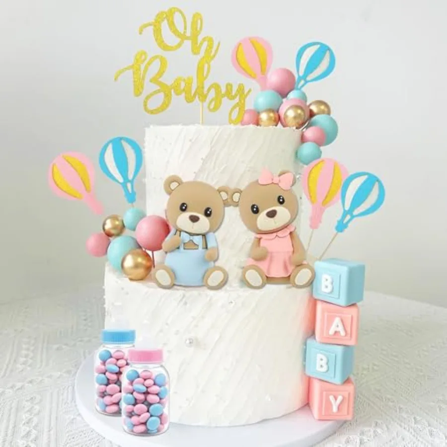أغطية كعكة تكشف عن الجنس، كرات الدب، زينة الكيك مع أوه بيبي للأولاد والبنات، لوازم حفلات أعياد الميلاد وحفلات استقبال المولود الجديد