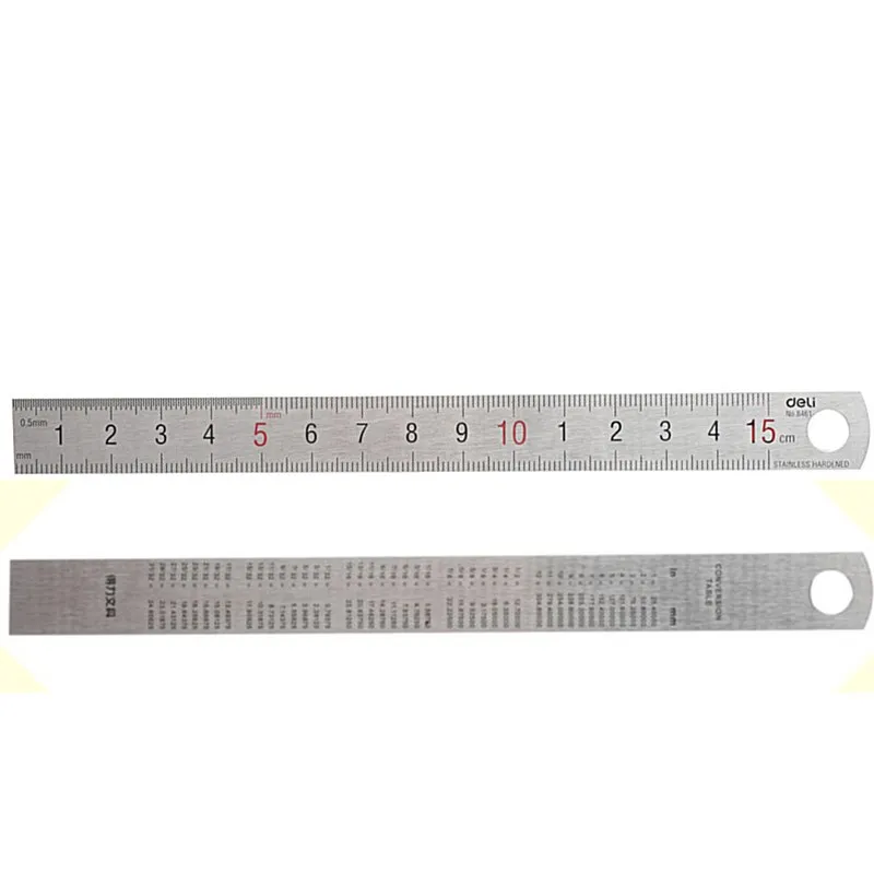 Deli-Stainless Steel Metal Straight Ruler, Escala CM, Artista Estudante, Medição, Ferramenta de Desenho, Escritório, Escola, Fornecimento, Papelaria, 15cm