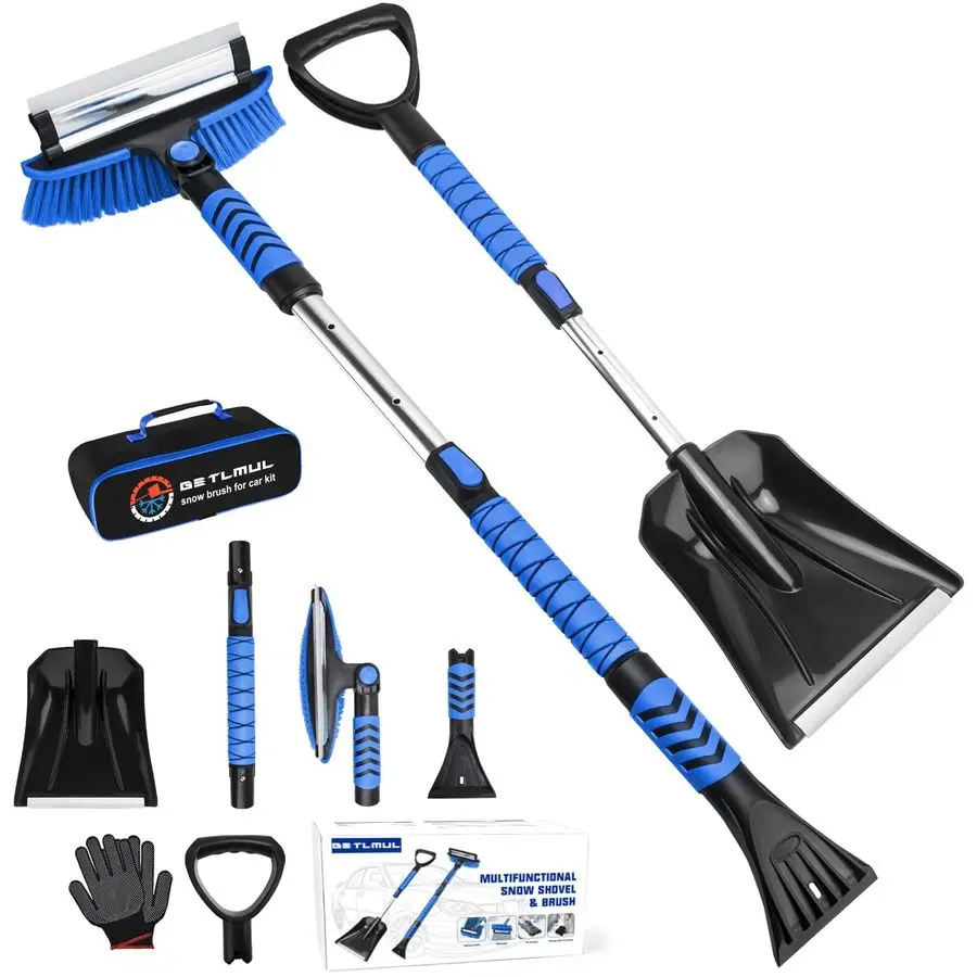 

Комплект автомобильной щетки для снега и лопаты, 42 выдвижных скребка для льда с поворотным подъемом на 180 градусов, эргономичная ручка, складной аварийный снег 39