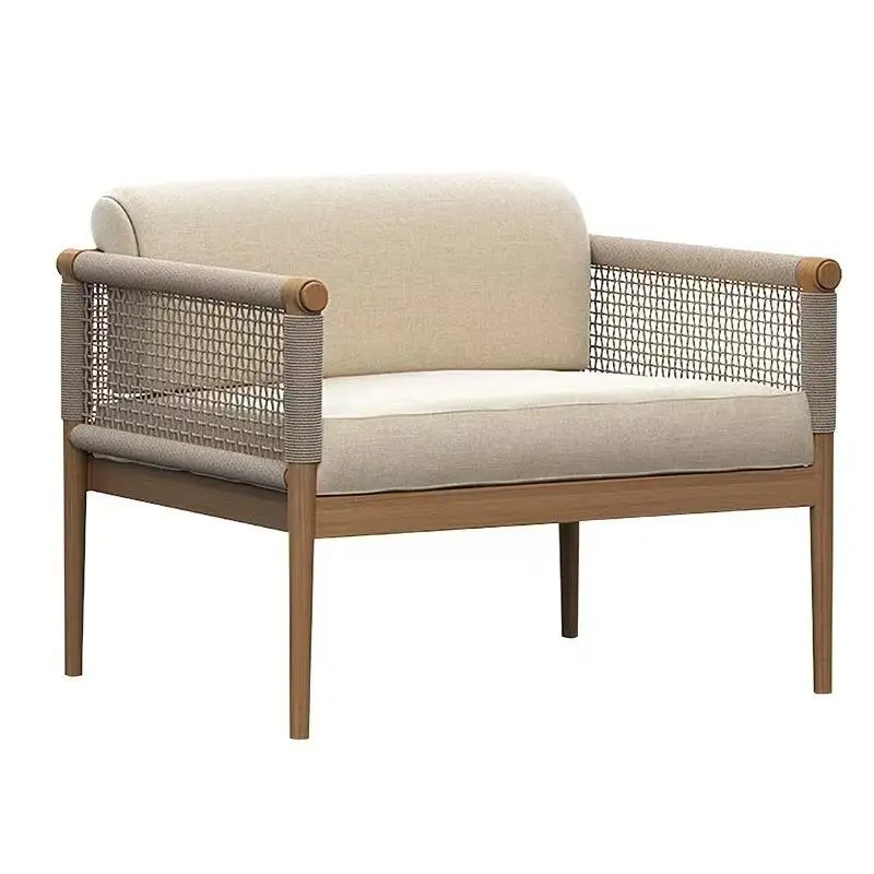 Modern and durable teak outdoor dining set with single sofa and patio table for use in café lounges and parks