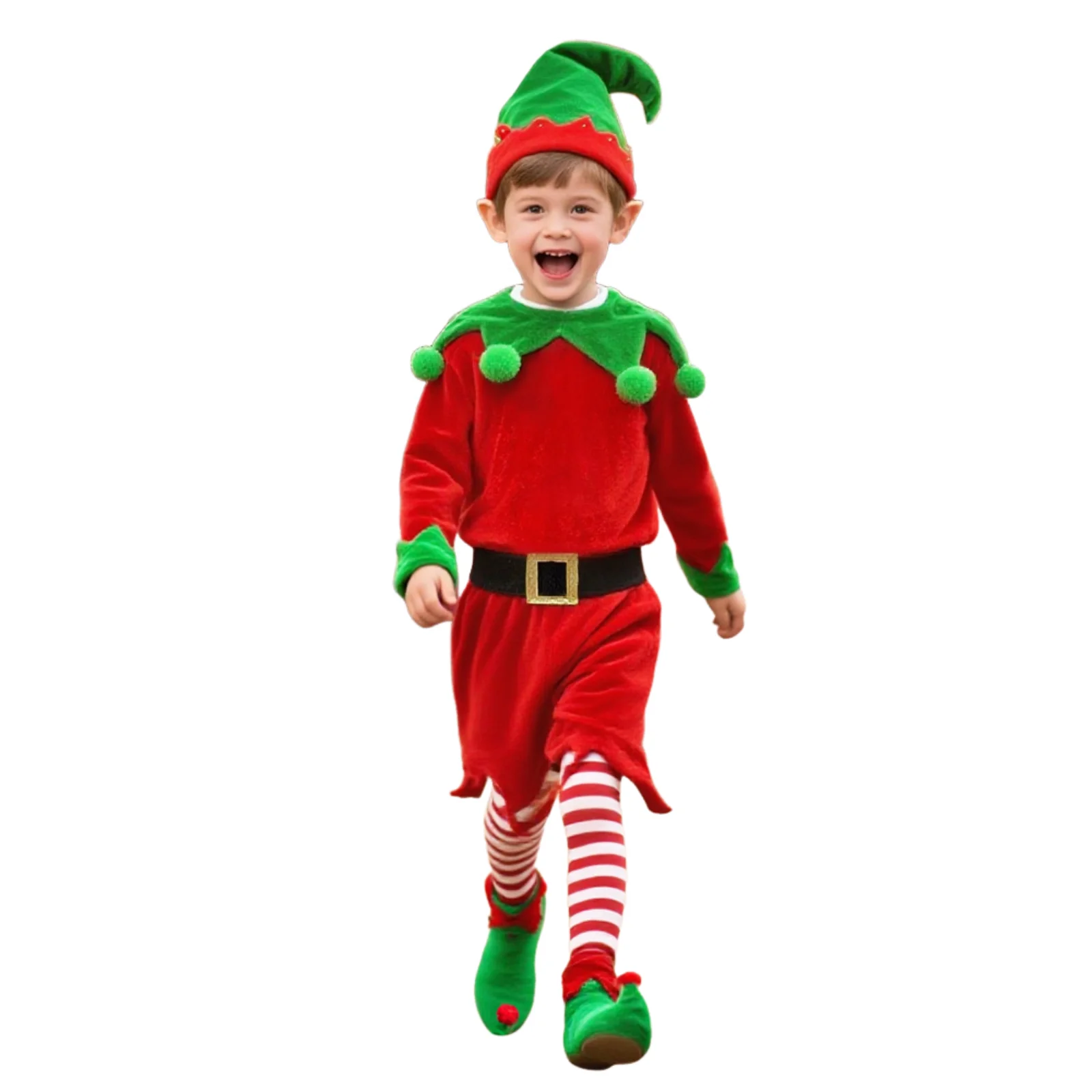

Kids Boys Girls Green Elf Cosplay Costume Christmas Elf Velvet Dress Long Sleeve Robe With Hat Socks Xmas Outfits