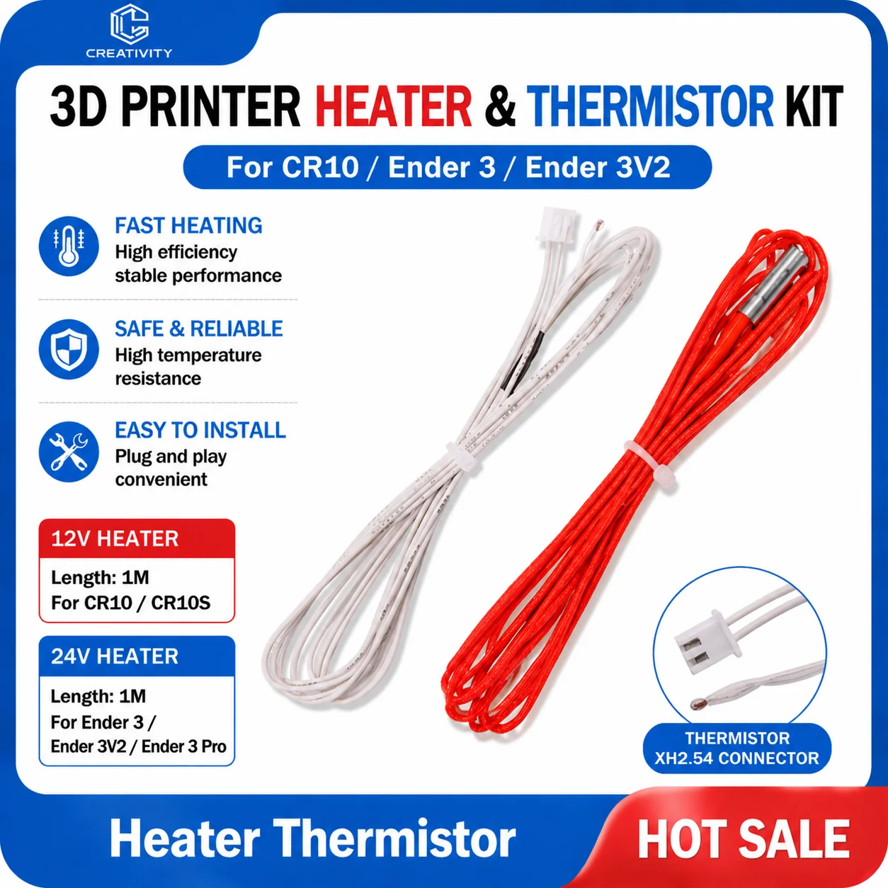 �y�Z�[�����z3d �v�����^���i Ender3 100K Thermistor12V/24V �J�[�g���b�W�q�[�^�[ Cr10 CR10s Ender3V2 Ender3 �z�b�g�G���h���i�ɓK���Ă��܂�