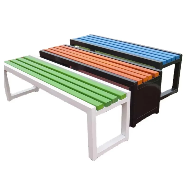 Modern Outdoor Solid Wood Park Chair Stainless Steel Metal Patio Bench for Garden Courtyard or Community Public Space