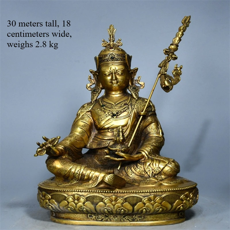 Fine Copper Casting Brass High Relief Tibetan Lotus Peanut Master Buddha Statue Home Living Room Feng Shui Decoration Ornament