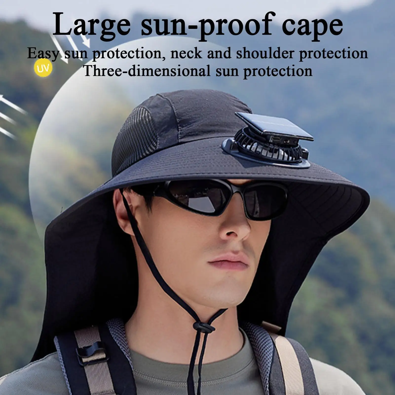 

Solar Fan Hat Sun Hat with Fans Solar Power UV Protection USB Charging Wide Brim Headwear for Men Women Camping Gardening Travel