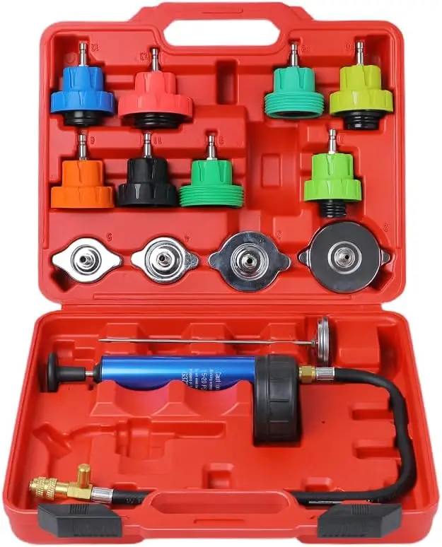 14-Piece Cooling System Pressure Tester Kit for Car, Truck, Motorcycle Radiator Test Tool