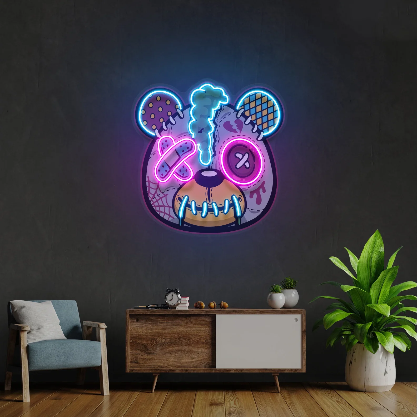 Enseigne au néon ours en peluche endommagée, signe au néon mignon, graffiti, lumière de décoration de chambre d\'enfant, signe au néon personnalisé