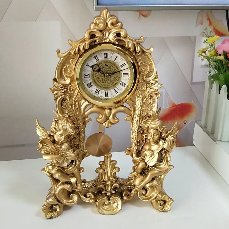 Vintage Table Clock Retro Pendulum Desk Clock European Style Silent Antique Desktop Clocks Living Room Decoration Accessories