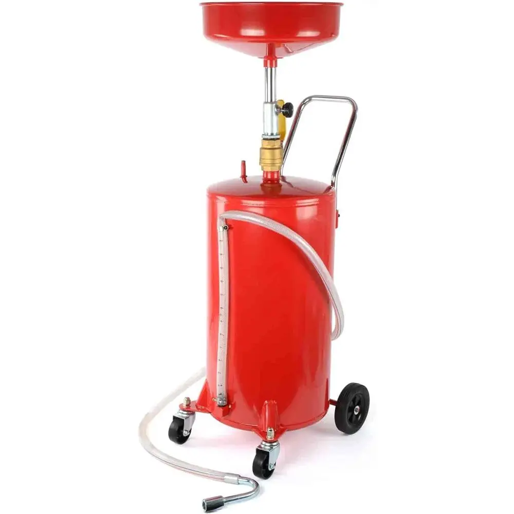 Gallon Air-Operated Portable Steel Oil Drain Tank - Adjustable Funnel Height, Heavy Duty
